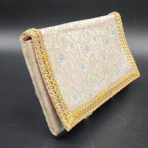 Vintage 1960s Brocade Floral Clutch Purse With Gold Trim 9.5x5.5" by Majestic